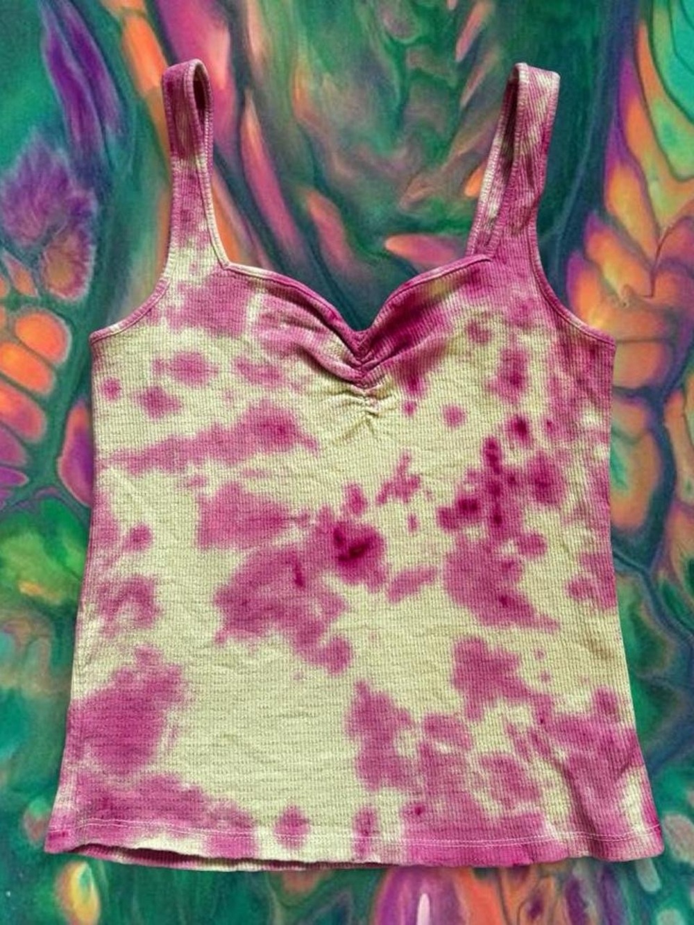 Outlaw Women’s Pink / Yellow Tie-Dye Ribbed Tank Top Crop Top